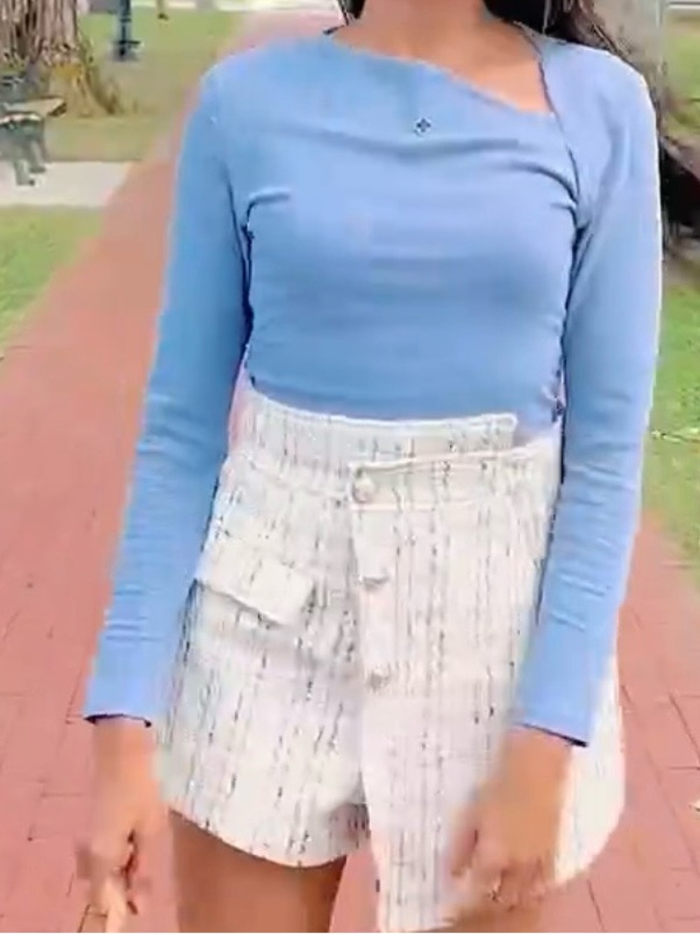 Zesica Light Powder Blue Asymmetrical Long-Sleeve Knit Top - Women's Slim Fit Sm
